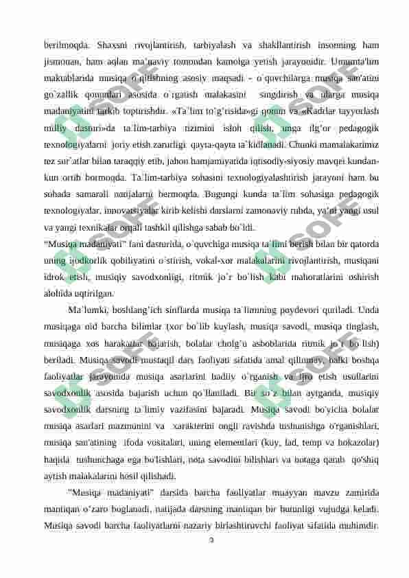 MUSIQA MADANIYATI, MUSIQIY TA’LIMNING MOHIYATI, ASOSIY TUSHUNCHALAR. 3