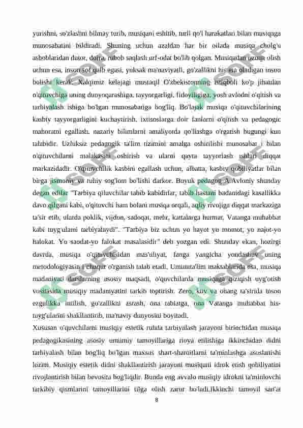 MUSIQA MADANIYATI, MUSIQIY TA’LIMNING MOHIYATI, ASOSIY TUSHUNCHALAR. 8