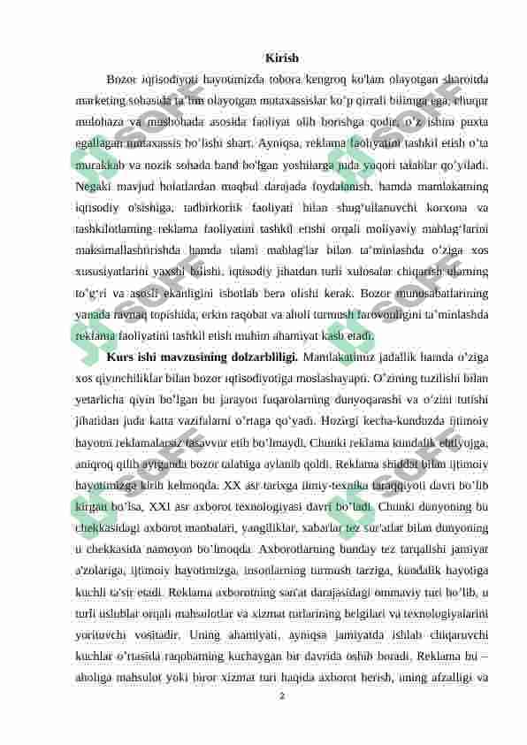 Reklama agentliklari va tashkilotlarining faoliyati tushunchasi va uni tashkil etishda chet el tajribasidan foydalanish 2