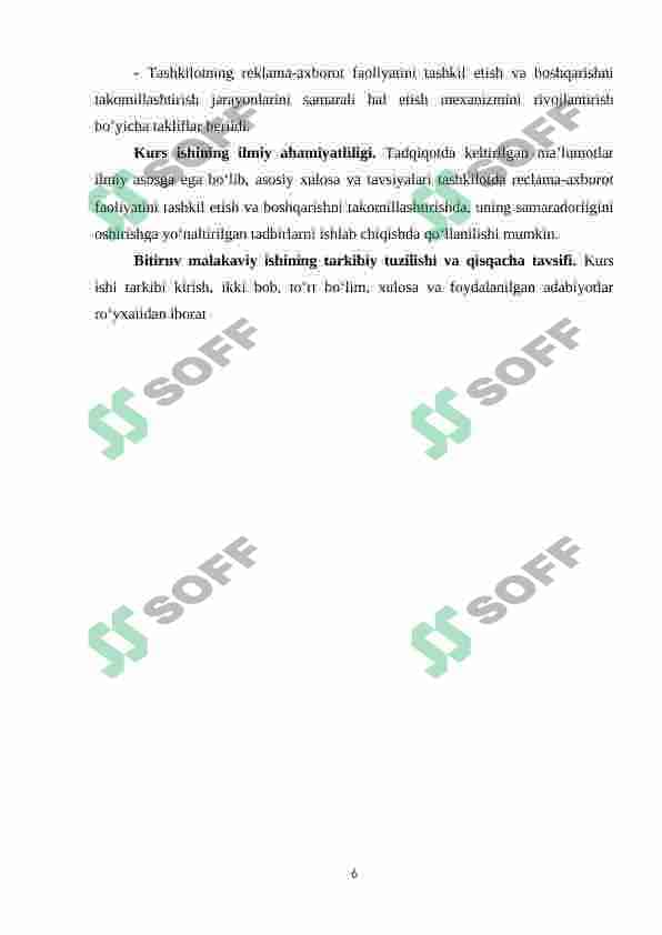 Reklama agentliklari va tashkilotlarining faoliyati tushunchasi va uni tashkil etishda chet el tajribasidan foydalanish 6