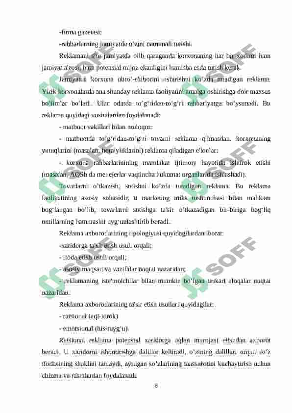 Reklama agentliklari va tashkilotlarining faoliyati tushunchasi va uni tashkil etishda chet el tajribasidan foydalanish 8