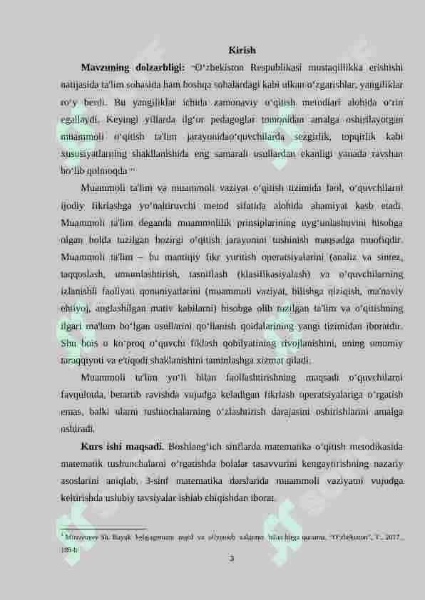 3-sinf matematika darslarida muommoli ta’lim texnologiyasidan foydalanish metodikasi 3