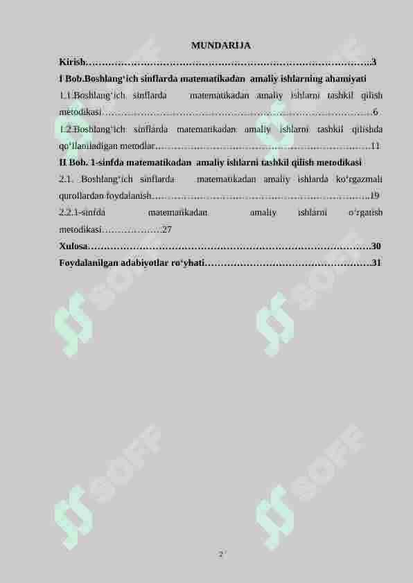 Boshlang‘ich sinflarda matеmatikadan amaliy ishlar va ularni tashkil qilish mеtоdikasi.(1-sinf misolida) 2