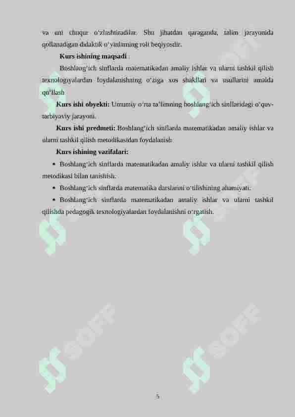 Boshlang‘ich sinflarda matеmatikadan amaliy ishlar va ularni tashkil qilish mеtоdikasi.(1-sinf misolida) 5