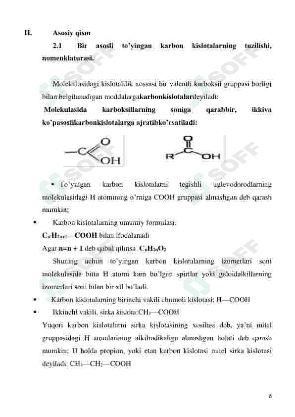 ALIFATIK BIR ASOSLI KARBON KISLOTALARNING GOMOLOGIK QATORI 8