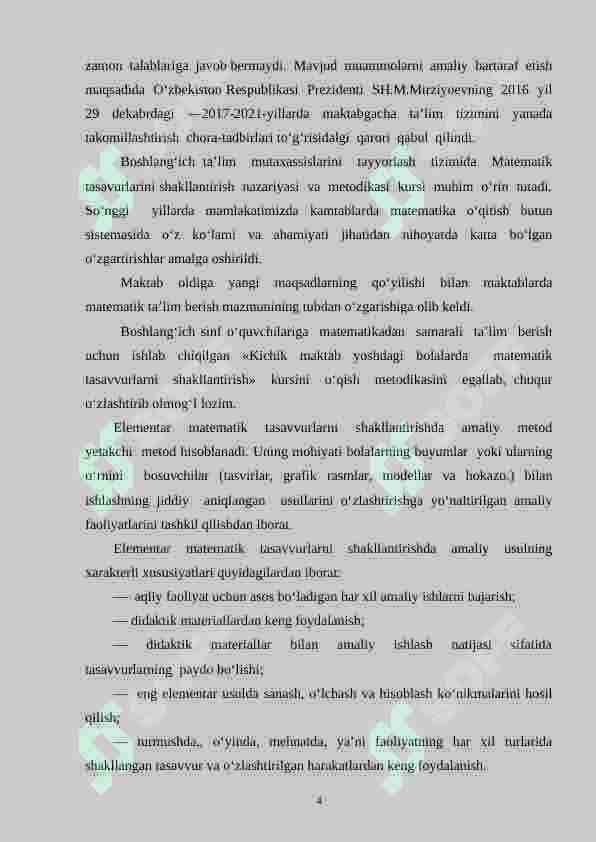 O‘quvchilarda elеmеntar matеmatik tasavvurlarni shakllantirishni rеjalashtirish 4