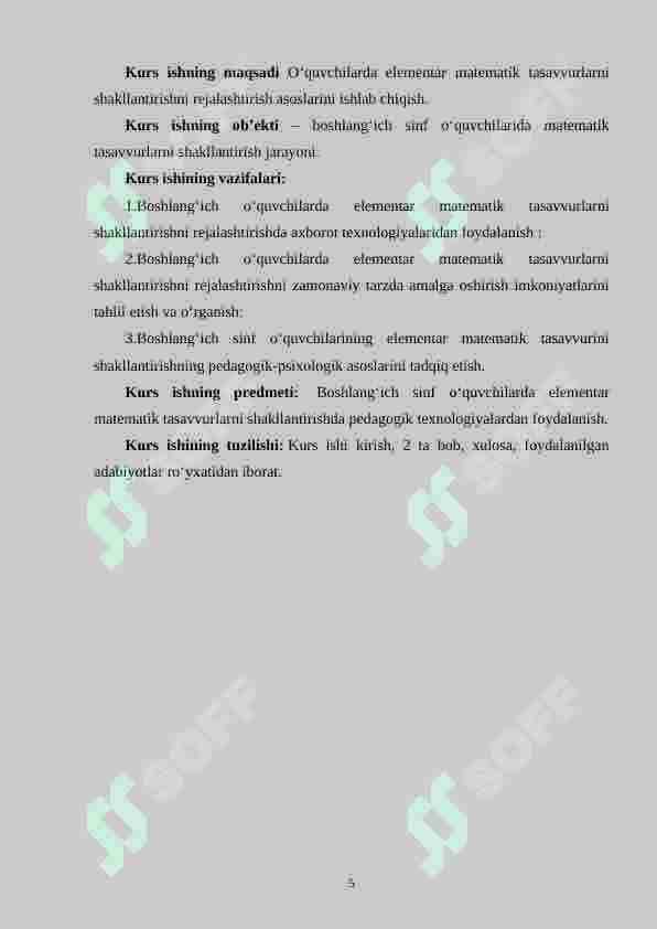 O‘quvchilarda elеmеntar matеmatik tasavvurlarni shakllantirishni rеjalashtirish 5