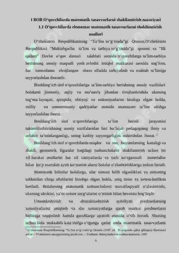 O‘quvchilarda elеmеntar matеmatik tasavvurlarni shakllantirishni rеjalashtirish 6