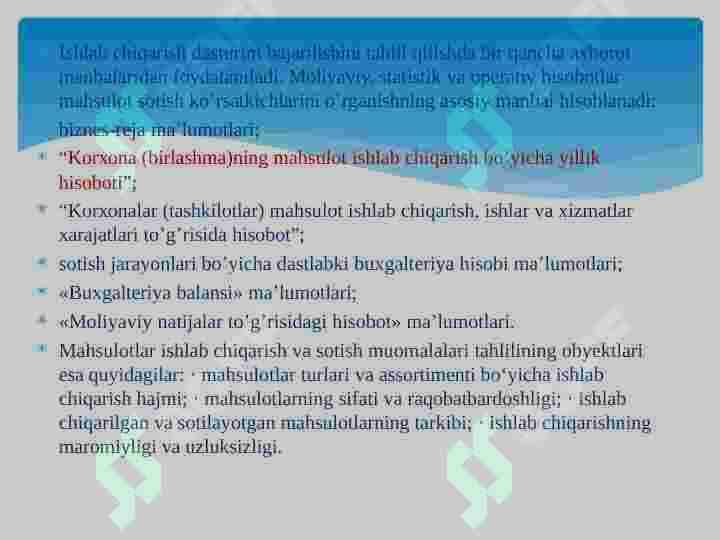 Xo'jalik yurutuvchi subyektlarning mahsulat ishlab chiqarish va sotish hajmini tahlili 2 7