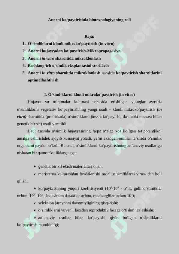 Anorni ko'paytirishda biotexnologiyaning roli