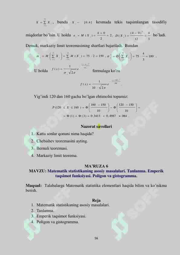 Matematik statistika; tanlanma, empirik taqsimot,poligon va gistogramma