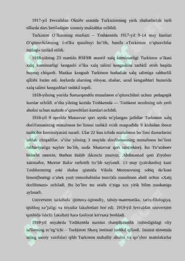 1917-1990 YILLARDA O'ZBEKISTONDA XALQ TA’LIMI. O’ZBEKISTON RESPUBLIKASININING TA’LIM TURLARI VA FUNKSIYALARI 2