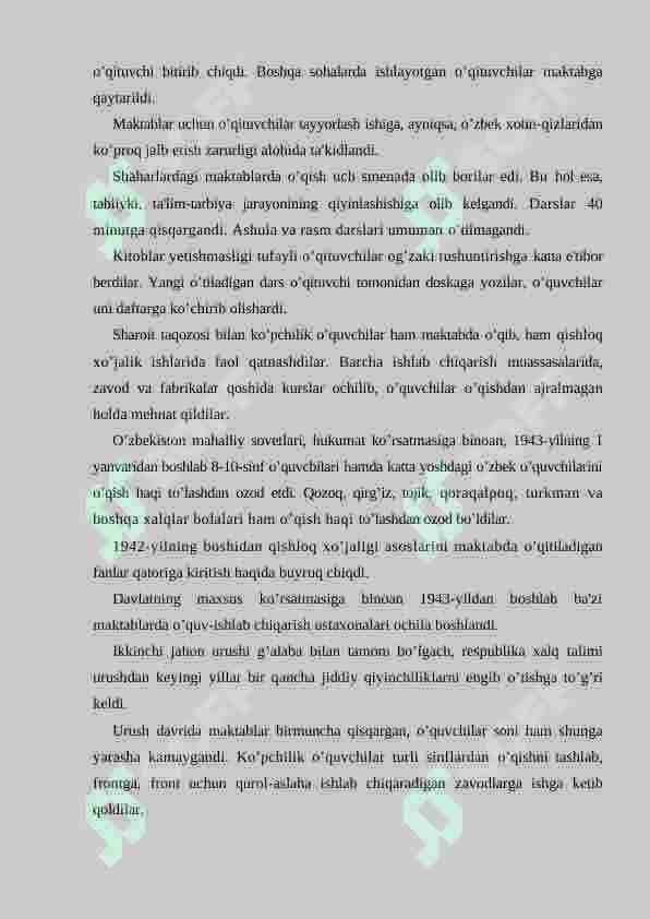 1917-1990 YILLARDA O'ZBEKISTONDA XALQ TA’LIMI. O’ZBEKISTON RESPUBLIKASININING TA’LIM TURLARI VA FUNKSIYALARI 8