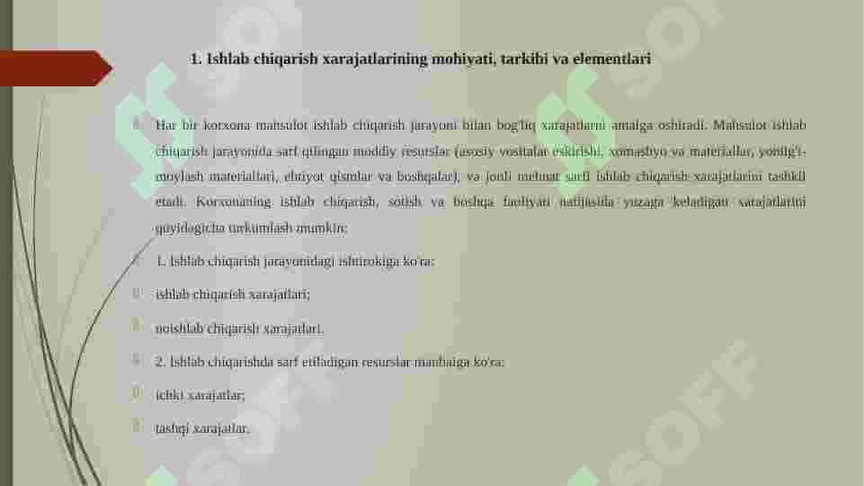 Kichik biznes va tadbirkorlik subyektlarida ishlab chiqarish harajatlari va mahsulot tannarxi tahlili. 3