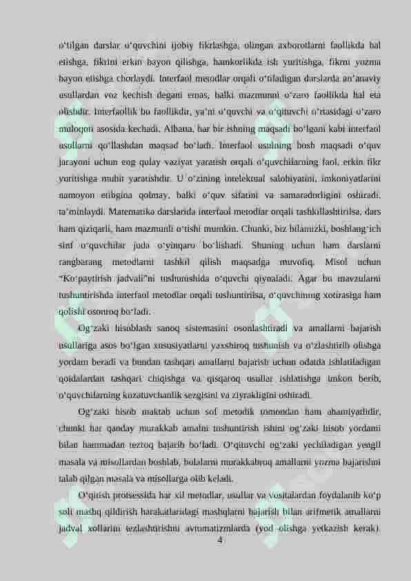 Boshlang‘ich sinf matematika darslarida interfoal metodlardan foydalanish 4