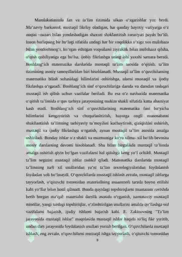 1-2- sinflarda sinfdan tashqari ishlarni tashkil qilish orqali o‘quvchilarning  matеmatik qobilyatlari rivojlantirish 8