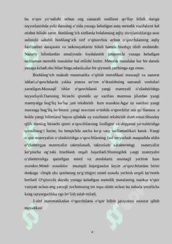1-sinf matematikadan o‘quvchilarni o‘quv bilish jarayonini nazorat qilish metodikasi 4
