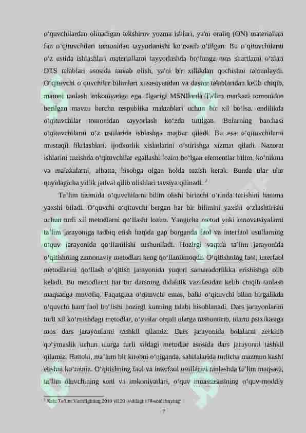 1-sinf matematikadan o‘quvchilarni o‘quv bilish jarayonini nazorat qilish metodikasi 7