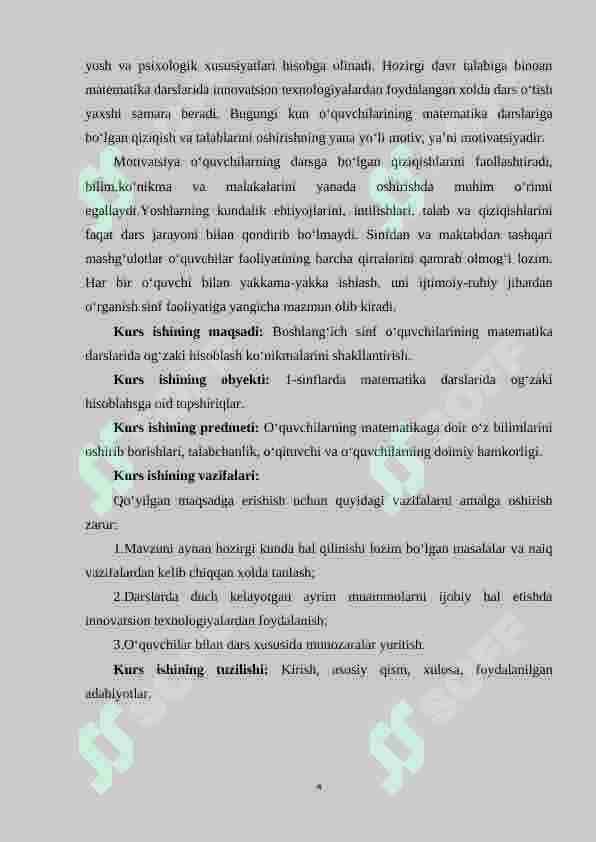 Boshlang‘ich sinflarda matematikadan og‘zaki va yozma hisoblashga doir didaktik o‘yinlar tizimini ishlab chiqish metodikasi (1-sinf misolida). 4