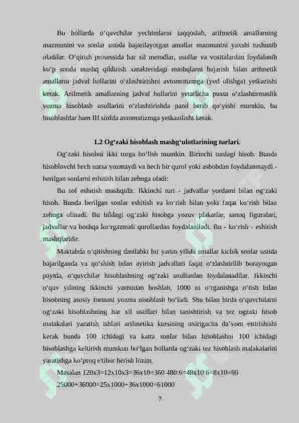 Boshlang‘ich sinf o‘quvchilarining og‘zaki va yozma hisoblash malakalarini shakllantirish metodikasi 7