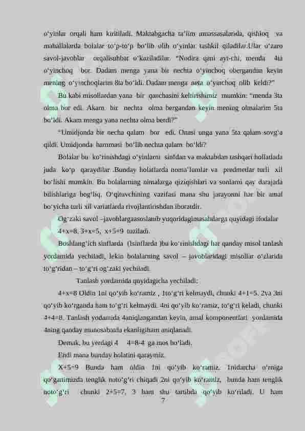 Boshlang‘ich sinflarda matematikadan tenglama va tengsizliklarni o‘rganish metodikasi 7