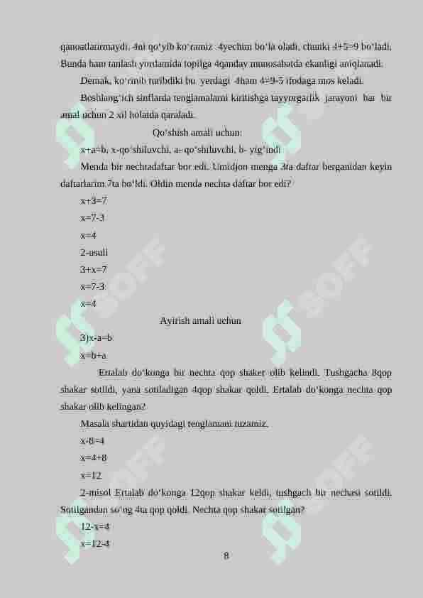 Boshlang‘ich sinflarda matematikadan tenglama va tengsizliklarni o‘rganish metodikasi 8