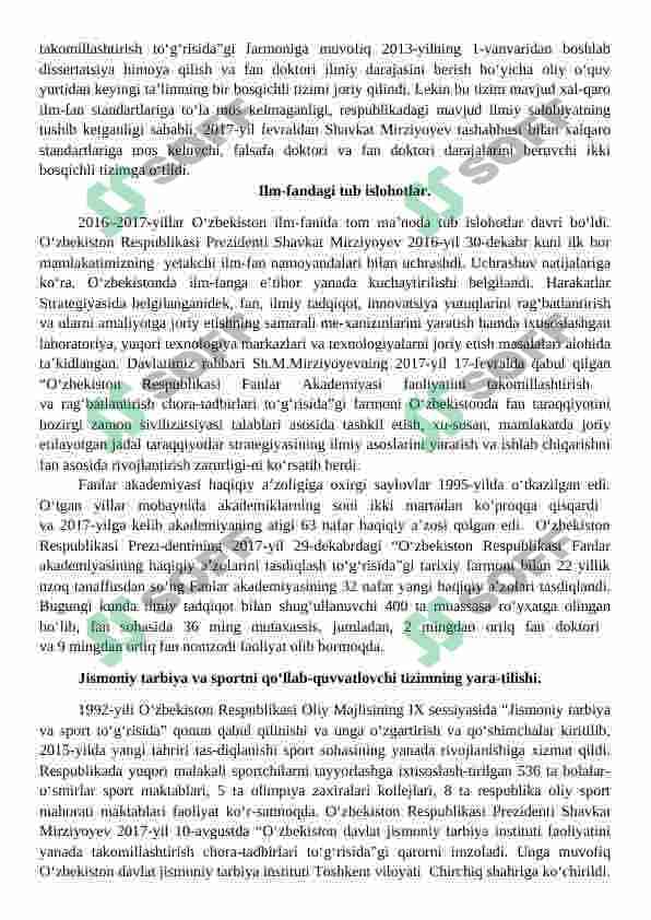 Mustaqillik yillarida ilm fan va sportning rivojlanishi 2