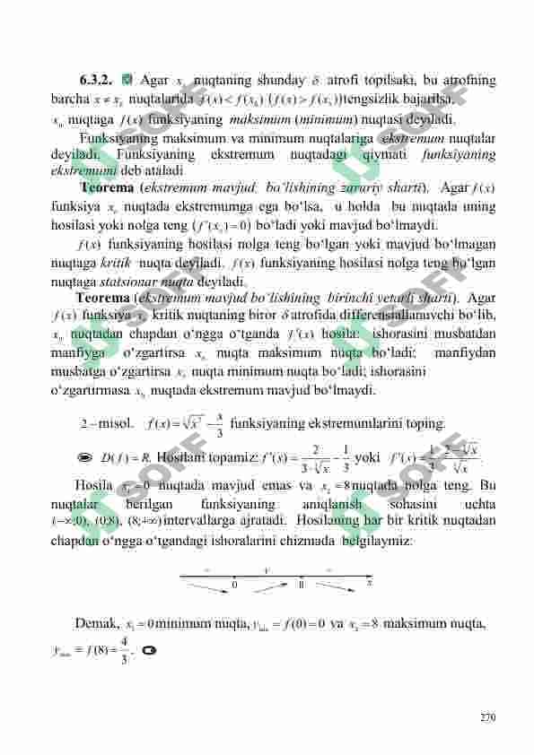 Funksiyaning o‘sishi va kamayishi. Funksiyaning ekstremumi.  Funksiya grafigining botiqligi, qavariqligi va egilish nuqtalari.  Funksiya grafigining asimptotalari.  Funksiyani tekshirish va grafigini chizishning umumiy sxemasi 2
