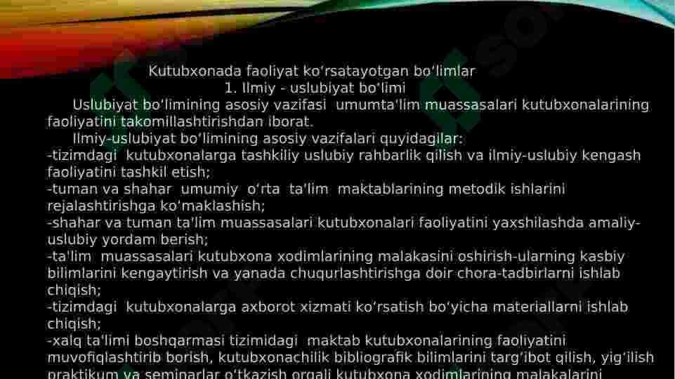 Kutubxona tashkiliy tuzulmasi undagi turli bo’limlari faoliyati 3