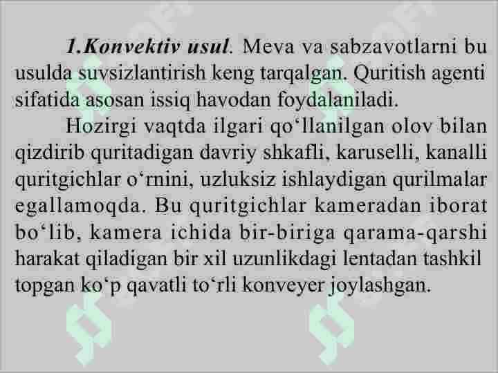 Quritish uskunalarining tuzilishi, ularda foydalaniladigan issiqlik tashuvchilar 3