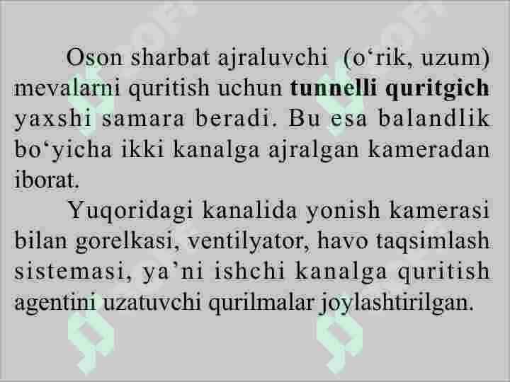 Quritish uskunalarining tuzilishi, ularda foydalaniladigan issiqlik tashuvchilar 5