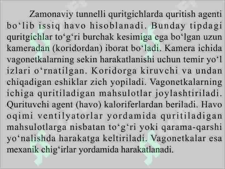 Quritish uskunalarining tuzilishi, ularda foydalaniladigan issiqlik tashuvchilar 7