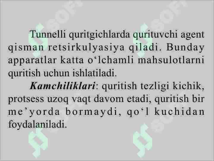 Quritish uskunalarining tuzilishi, ularda foydalaniladigan issiqlik tashuvchilar 8