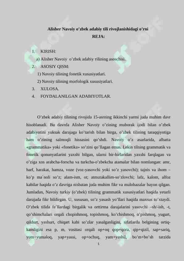 Alisher Navoiy o’zbek adabiy tili rivojlanishidagi o’rni