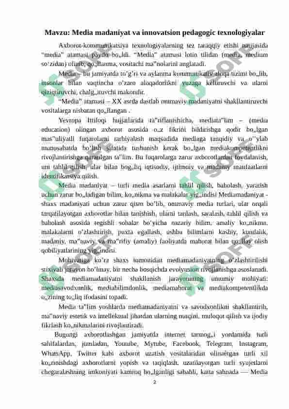 Media madaniyat va innovatsion pedagogic texnologiyalar 2