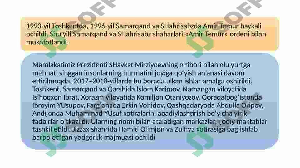 Tarixiy shaharlar (Buxoro, Samarqand, Marg‘ilon, Qarshi, Toshkent, Xiva, Shahrisabz) yubileylarining xalqaro miqyosda keng nishonlanishi 4