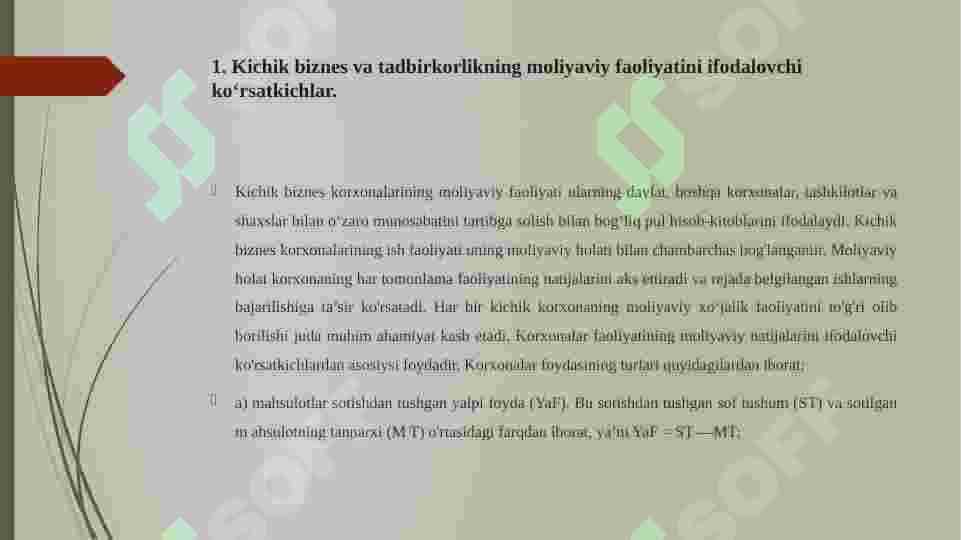 Kichik biznes va tadbirkorlik subyektlarining moliyaviy faoliyati tahlili. 3
