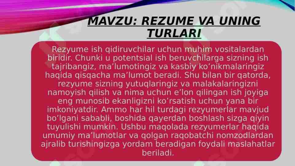 Rezume va uning turlari