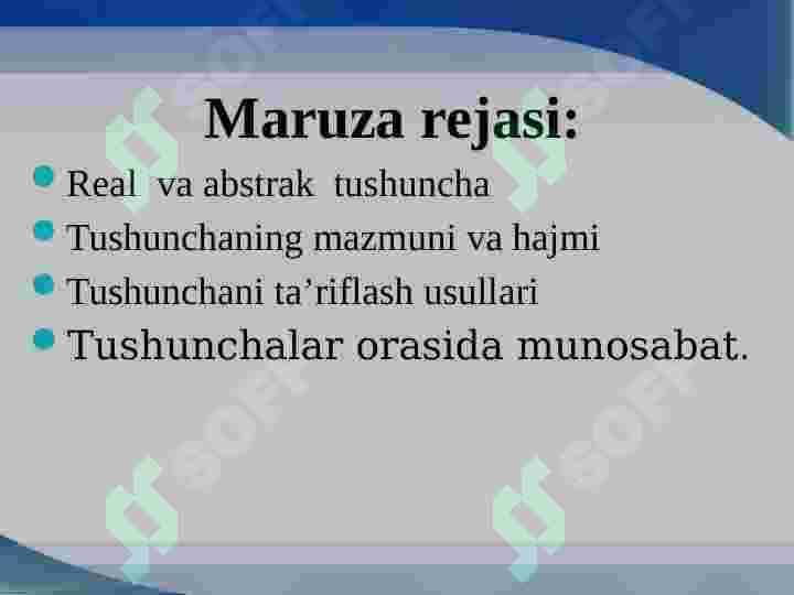 Matematik tushuncha . Tushunchaning hajmi va mazmuni . Tushunchani taʼriflash usullari va ularga misollar. 2