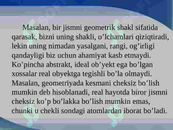 Matematik tushuncha . Tushunchaning hajmi va mazmuni . Tushunchani taʼriflash usullari va ularga misollar. 6