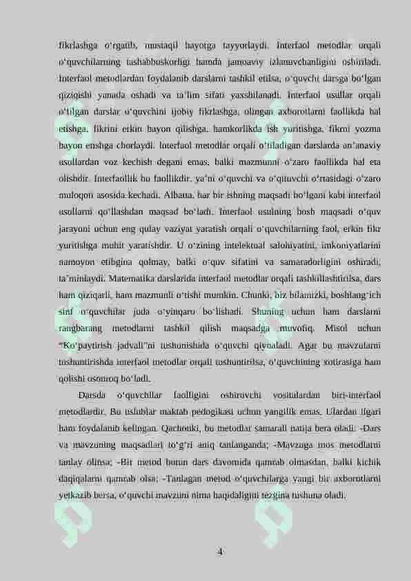 Boshlang‘ich sinf matematika darslarida interfoal metodlardan foydalanish 4