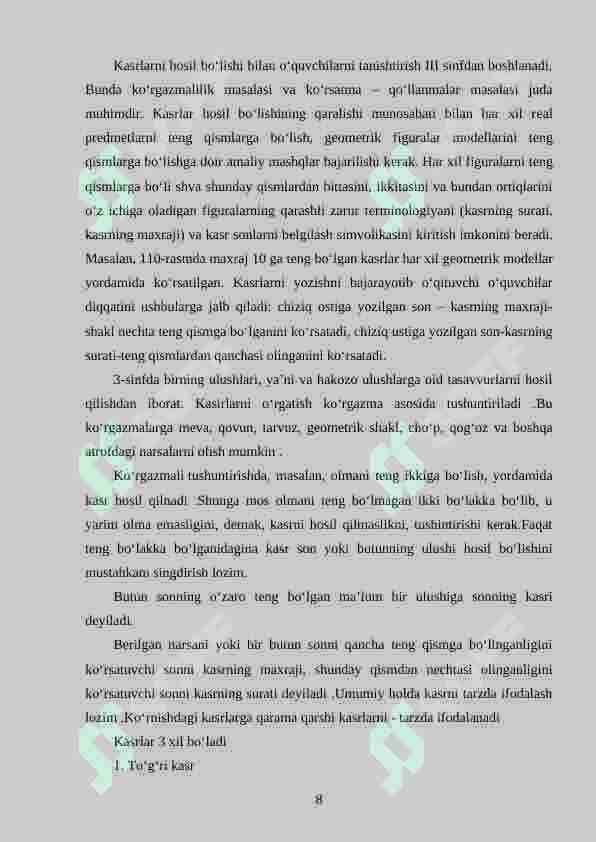 Boshlang‘ich sinf matematika darslarida interfoal metodlardan foydalanish 8