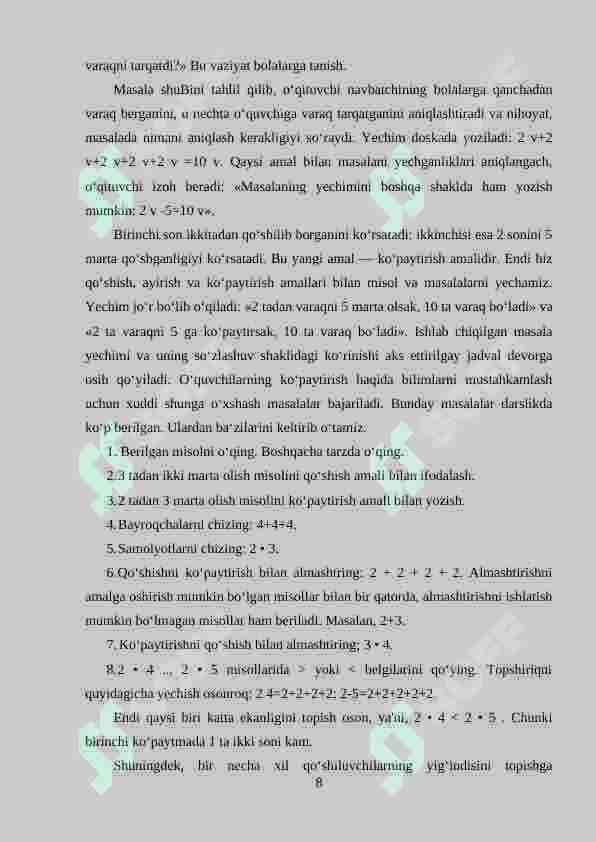 2-sinf o‘quvchilariga ko‘paytirish va bo‘lishni o‘rgatish metodikasi 8