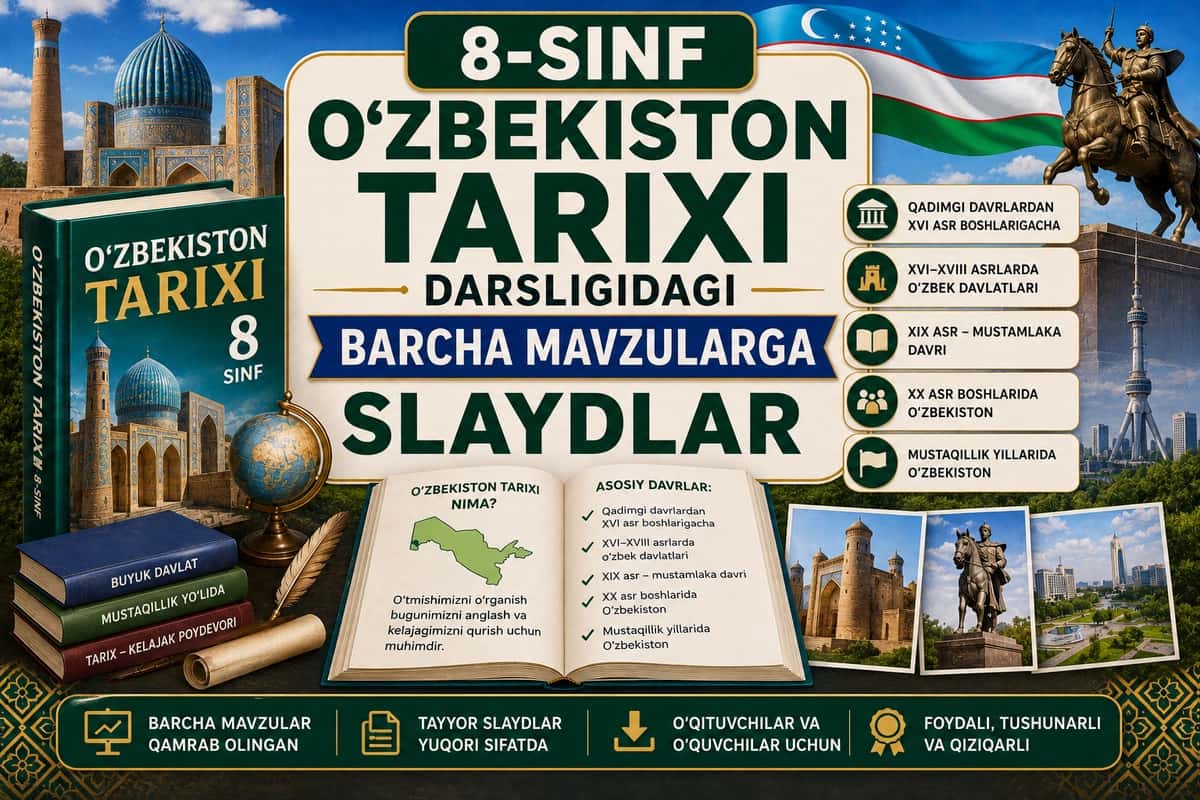 8-sinf O'zbekiston tarixi darsligidagi barcha mavzularga slaydlar 1