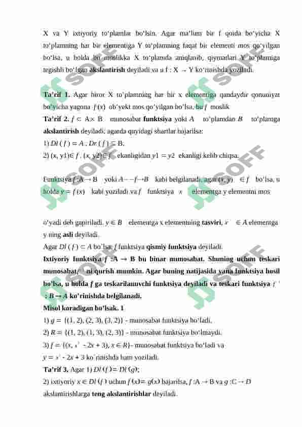 To‘plamlarda akslantirish (obraz, proobraz). Chekli to‘plamlar uchun akslantirish xossalari. Misollar 4