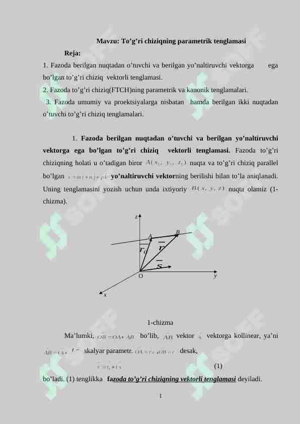To’g’ri chiziqning parametrik tenglamasi