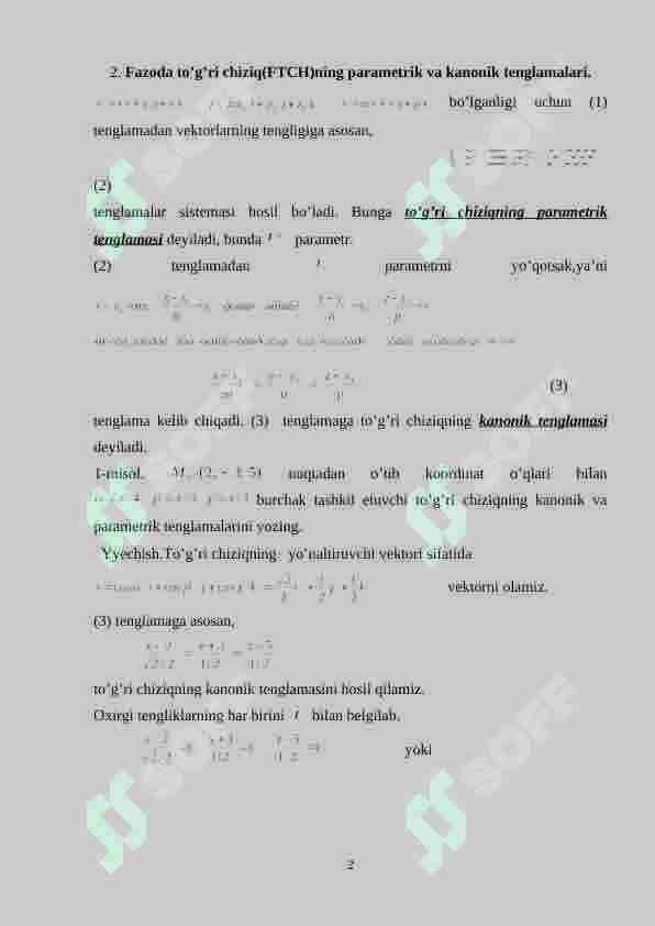 To’g’ri chiziqning parametrik tenglamasi 2
