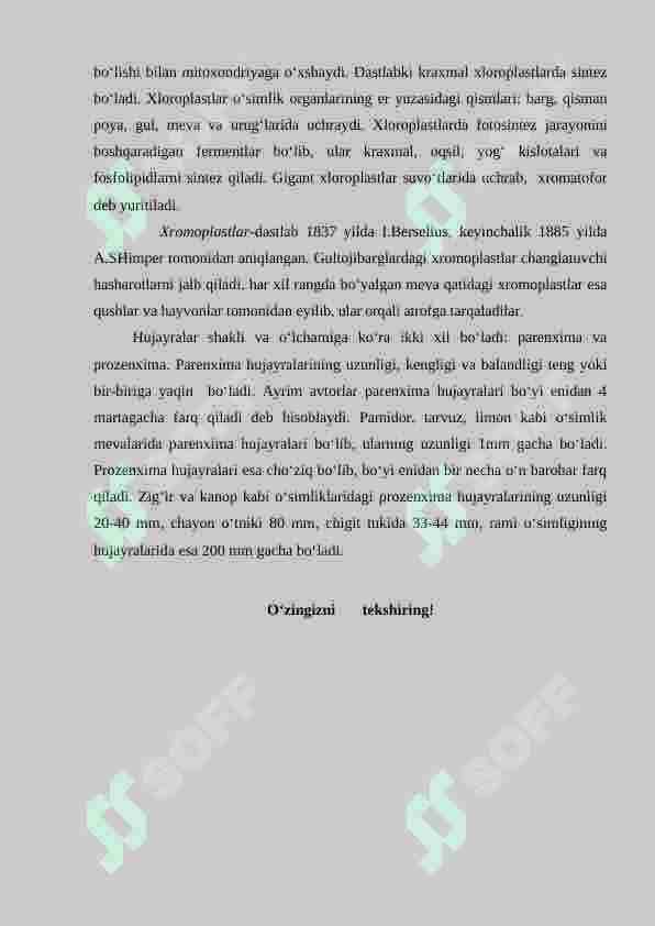 PLASTIDALARNING TUZILISHI-XLOROPLAST VA XROMOPLAST MISOLIDA. 2