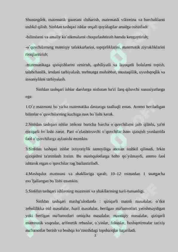 Sinfdan tashqari ishlarni tashkil etish. 2