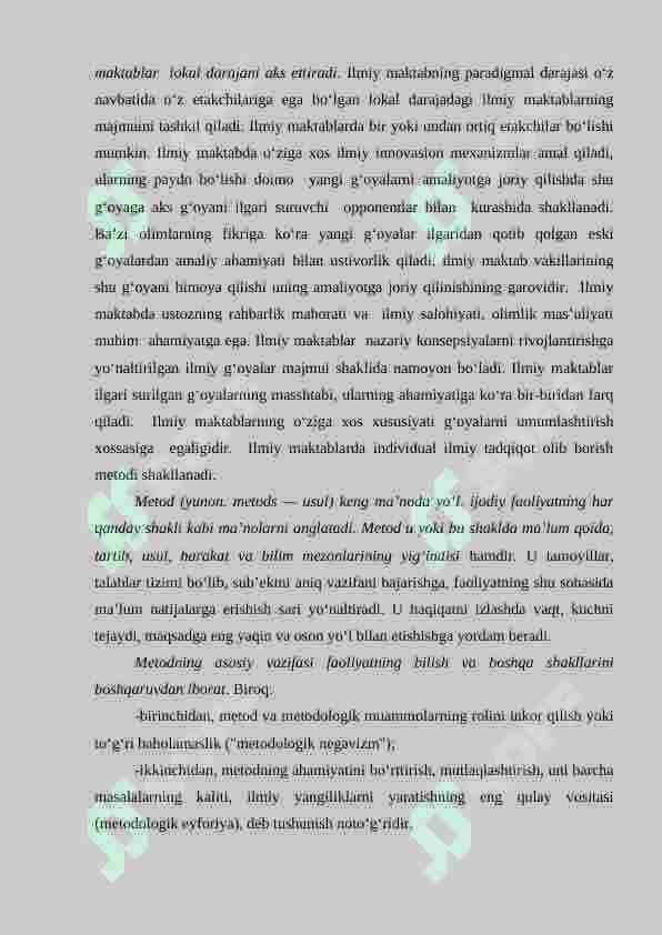 Ilmiy maktablar, metod, metodologiya, metodika 2